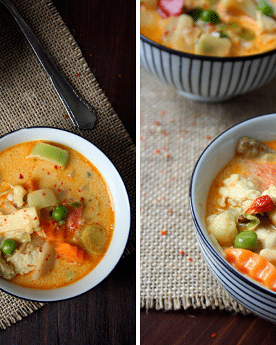 Thai-Suppe mit Kokos und Hühnchen