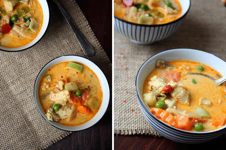 Thai-Suppe mit Kokos und Hühnchen