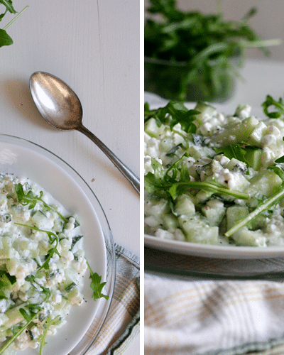 Hüttenkäse mit Gurke, Rucola und Limette