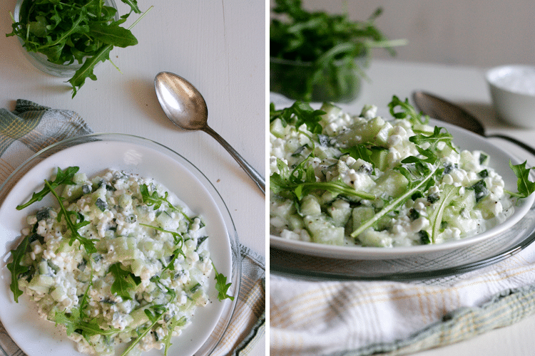 Hüttenkäse mit Gurke Rucola und Limette - Kochkarussell.com