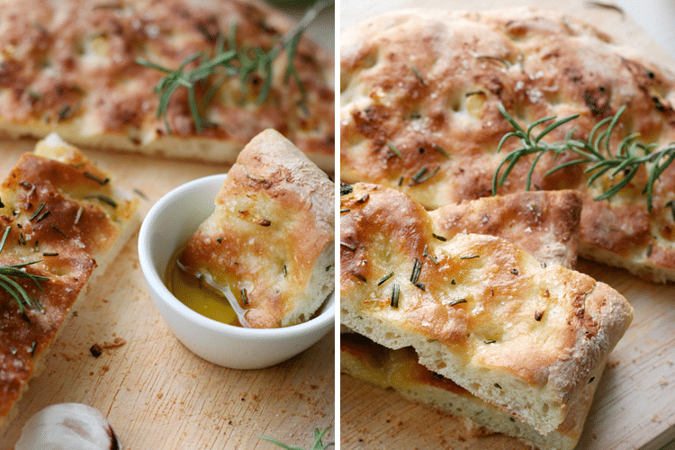 Focaccia mit geröstetem Knoblauch und Rosmarin - Kochkarussell.com