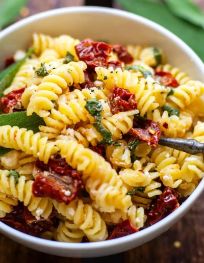Pasta mit Salbei, getrockneten Tomaten und Feta