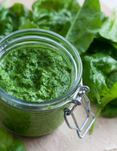 Spinat Basilikum Pesto ohne Nüsse