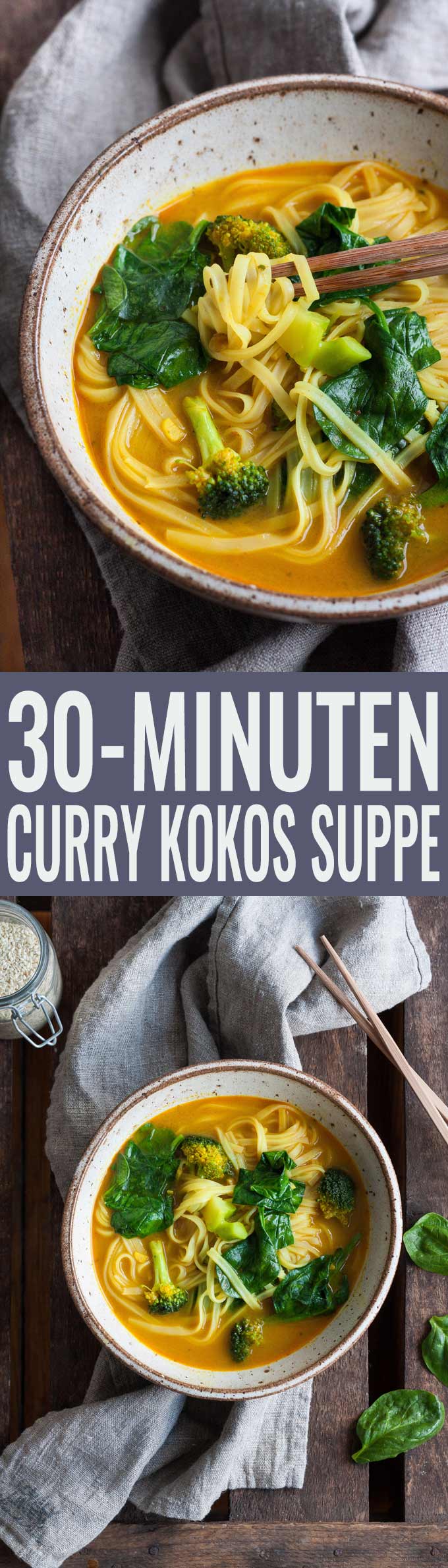 Schnelle Curry Kokos Suppe. Für dieses einfache Rezept kannst du jedes Gemüse verwenden. Cremig, würzig und verdammt gut. Vegan - kochkarussell.com