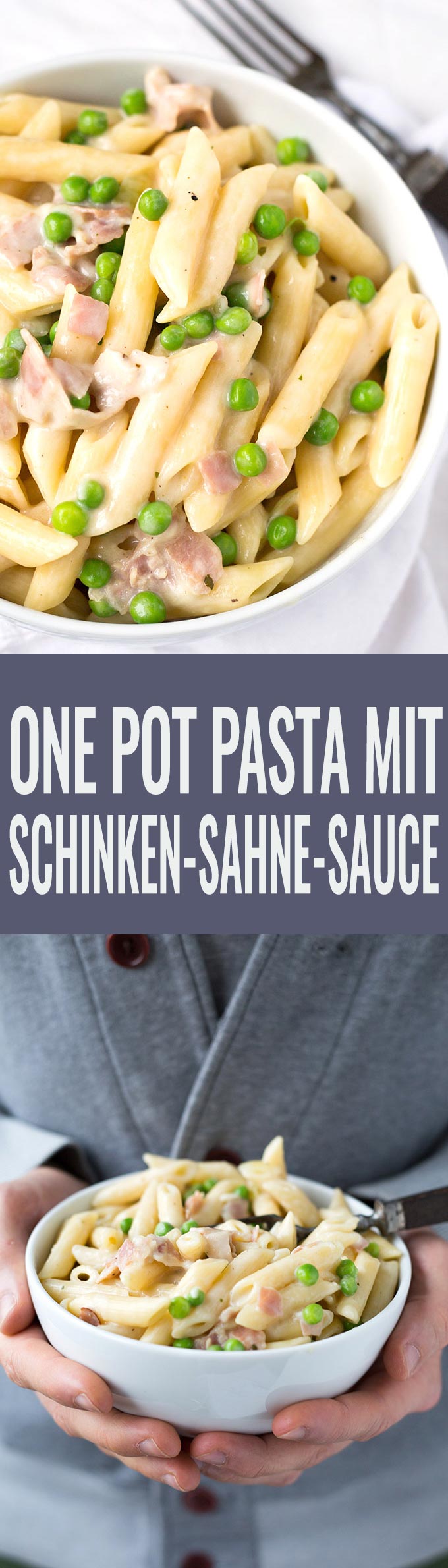 Dieses Rezept für One Pota Pasta mit Schinken-Sahne-Sauce ist super schnell und einfach! In nur 20 Minuten fertig und sooo lecker - Kochkarussell.com 