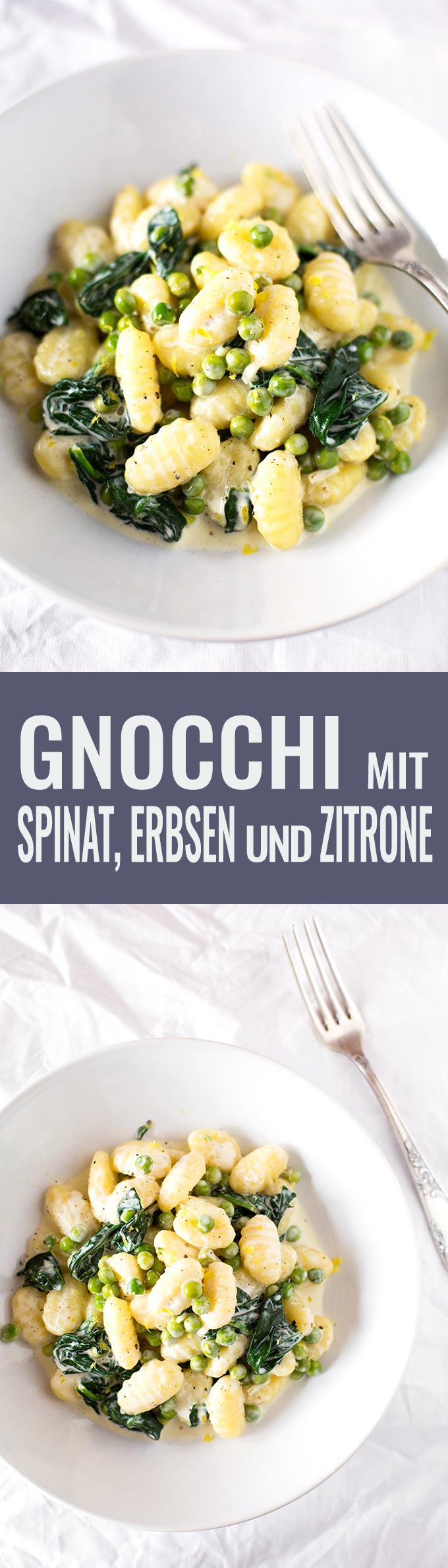 Gnocchi mit Erbsen, Spinat und Zitrone. Dieses Rezept ist schnell, einfach und vollgepackt mit Gemüse - Kochkarussell.com
