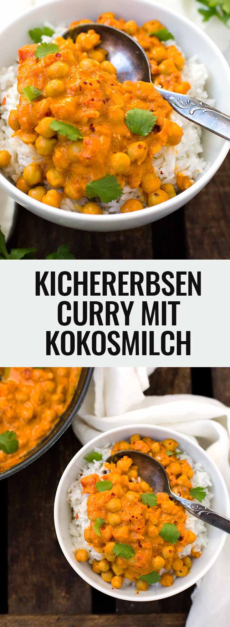 Kichererbsen-Curry mit Kokosmilch. Dieses 30-Minuten Rezept ist schnell, einfach und unglaublich cremig - Kochkarussell.com 