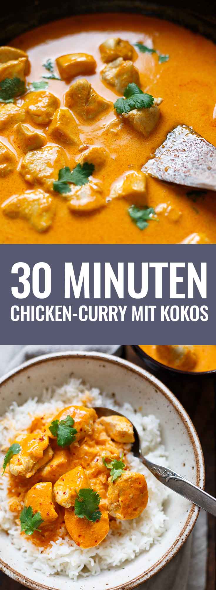 OMG! Einfaches Chicken-Curry mit Kokosmilch ist das perfekte Feierabend-Rezept! Nur 8 Zutaten und in 30 Minuten auf dem Tisch! - Kochkarussell.com #curry #chicken #thaifood #rezept