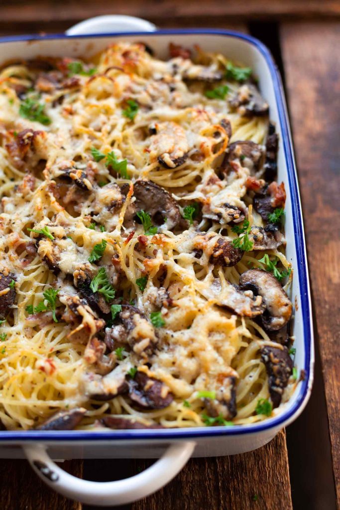 Spaghetti-Carbonara-Auflauf-mit-Champignons-1 - Kochkarussell