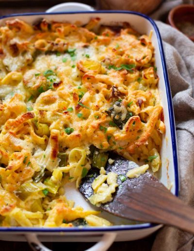 Einfacher Spätzle-Lauch-Auflauf