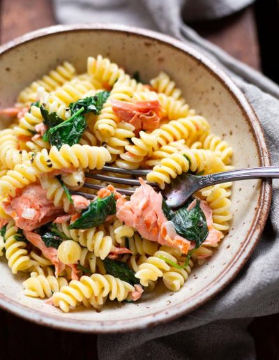 Einfache Lachs-Spinat-Pasta