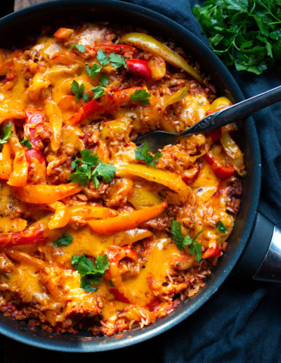 Paprika-Reispfanne mit Hackfleisch