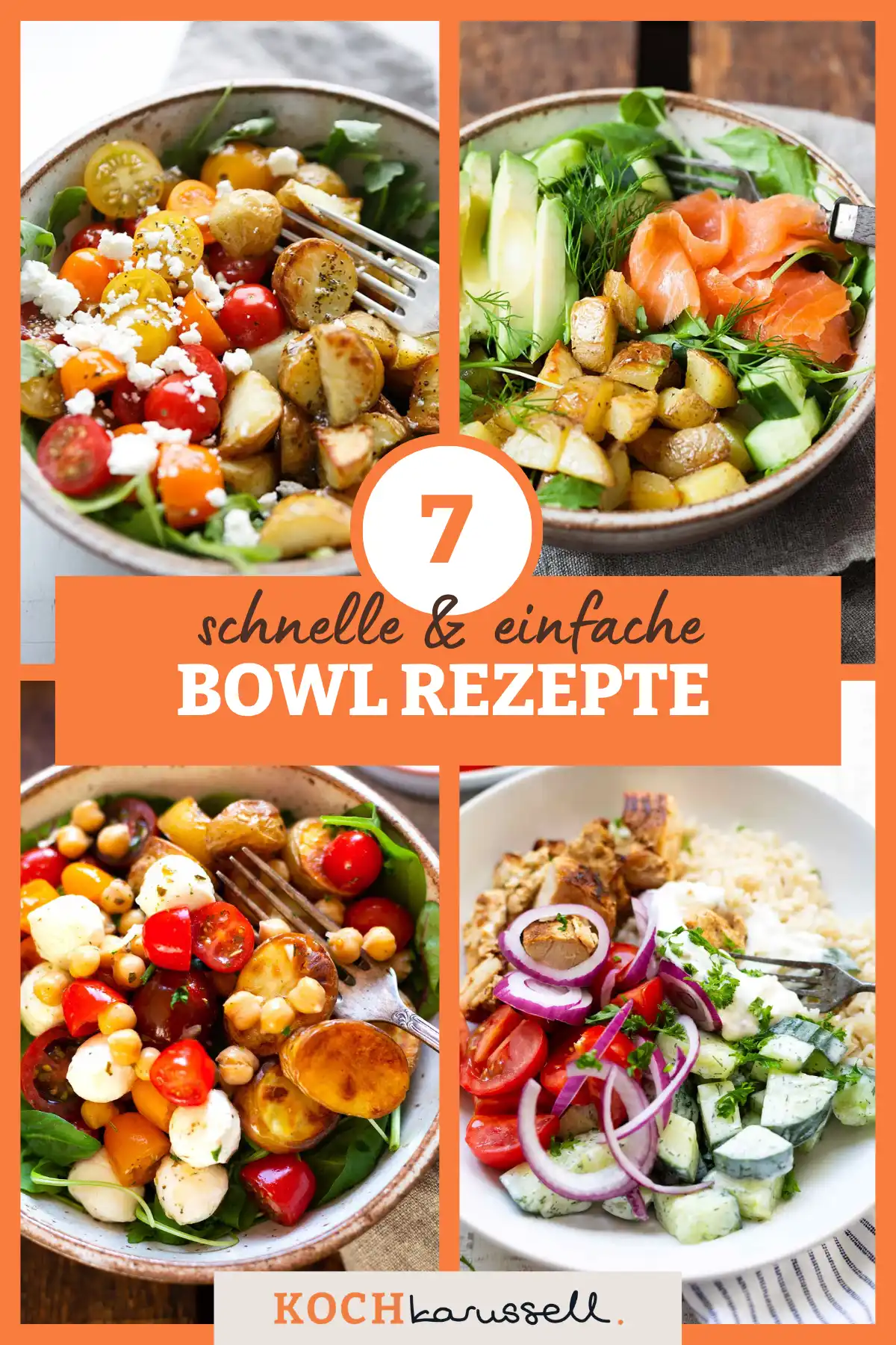 Übersichtsbild mit 4 einfachen Bowl Rezepten